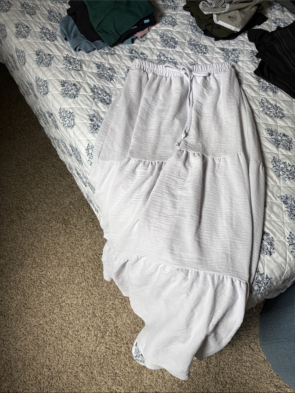 See You Monday off white Tiered Maxi Skirt with Drawstring